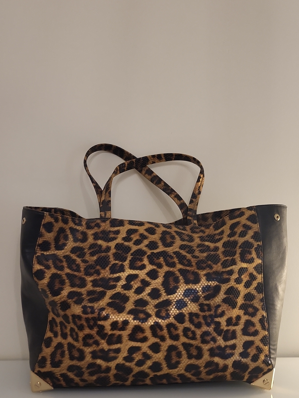 GUESS Leopard Print Tote Bag with Black Accents